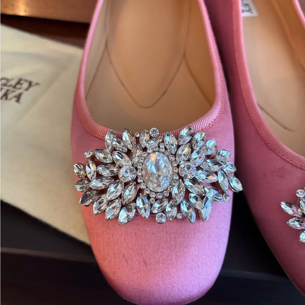 Badgley Mischka Pippa Rose Pink Satin Jeweled Ballet Flats - Picture 11 of 15